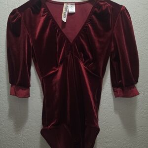 Elegant Burgundy-Red Velvet Women's Bodysuit